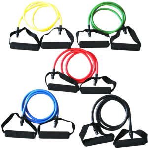 French Fitness Resistance Band Set of 5 w/Handles (New)